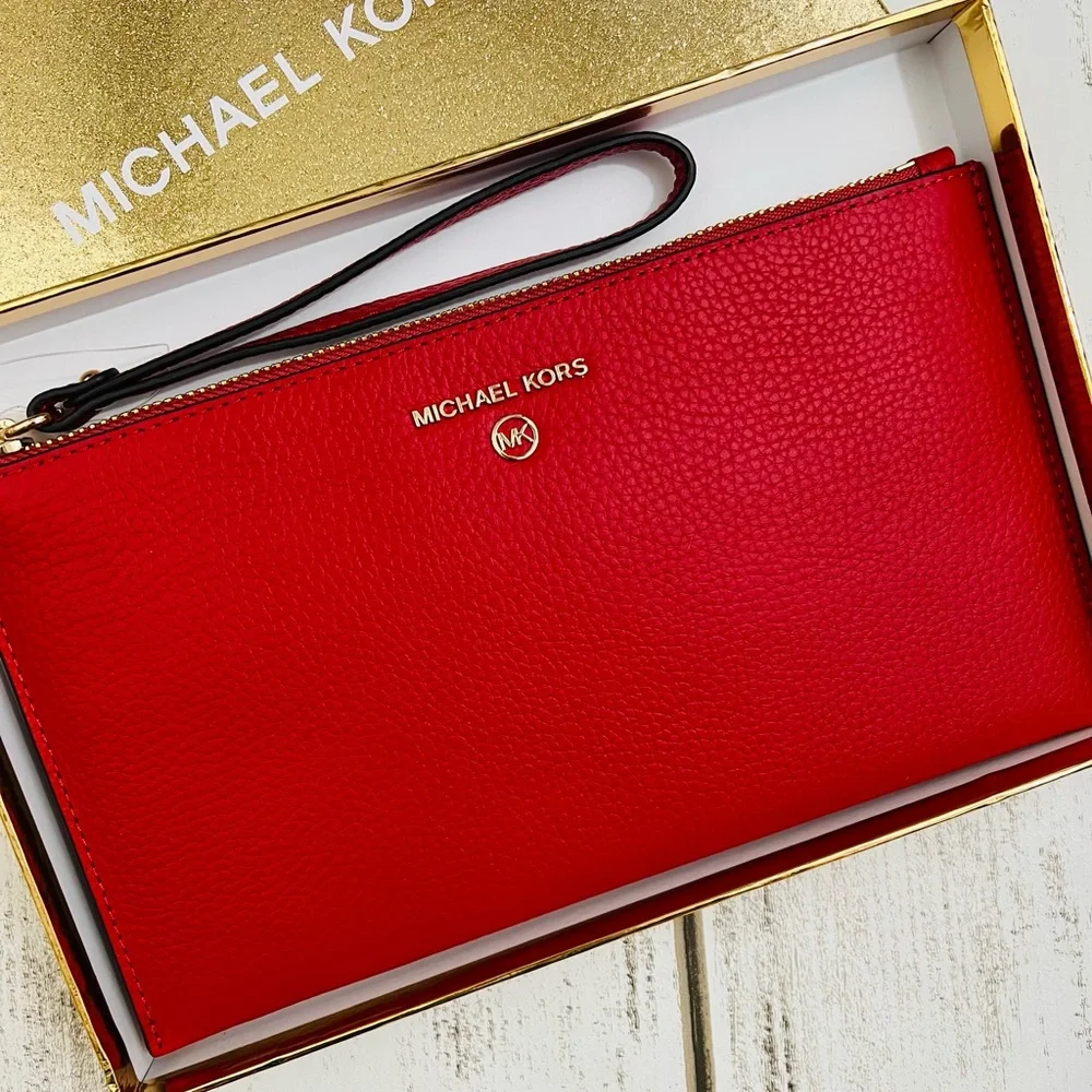 Michael Kors Large Zip Clutch Wristlet Flame Red - Picture 3 of 8